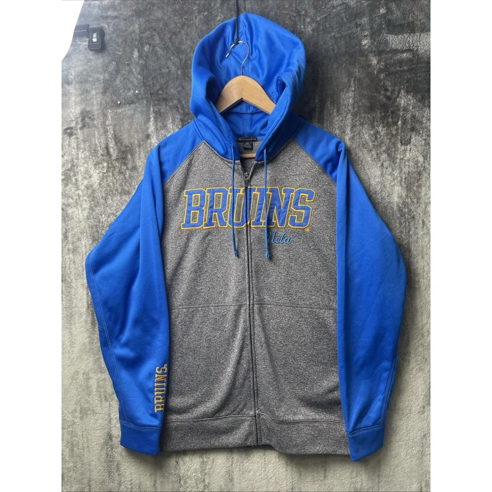 Champion UCLA Bruins Medium Gray/Blue Zip Hoodie Sweatshirt Embroidered Logo